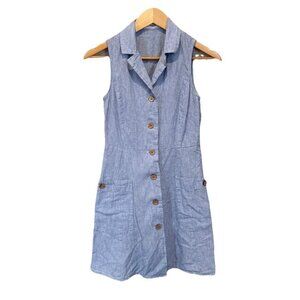 Mango Dress Blue Xxs Sleeveless 100% Cotton V-Neck Striped Nautical Summer